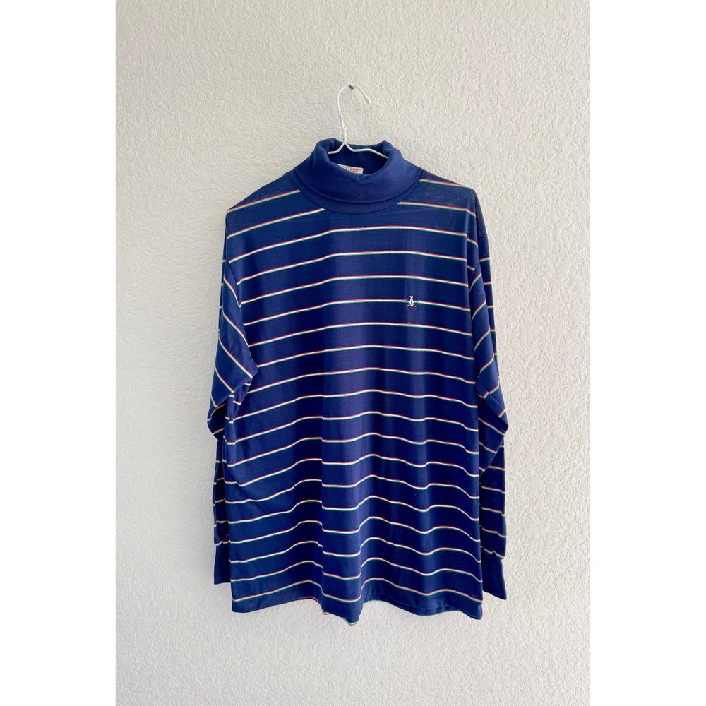 Grand Slam Munsingwear Turtleneck Mens XL Navy Blue Good‎ Striped Vintage USA